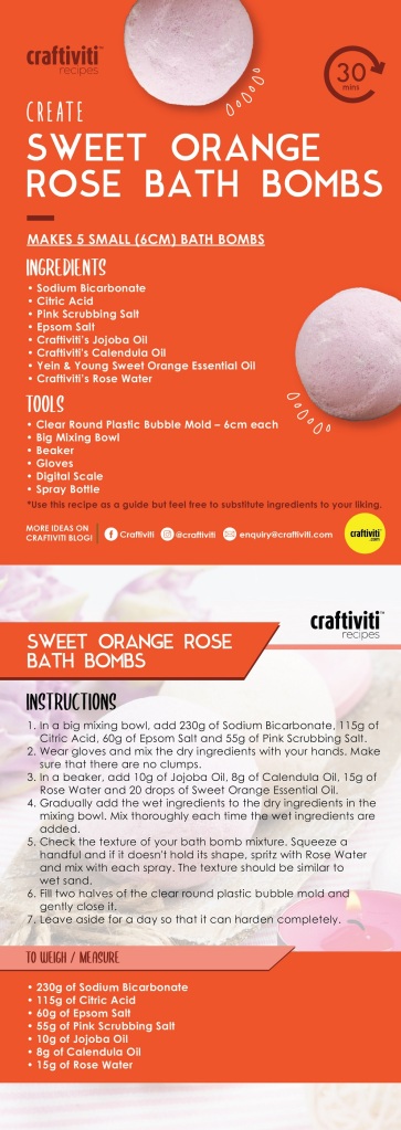 Craftiviti Recipe DIY Sweet Orange Rose Bath Bombs